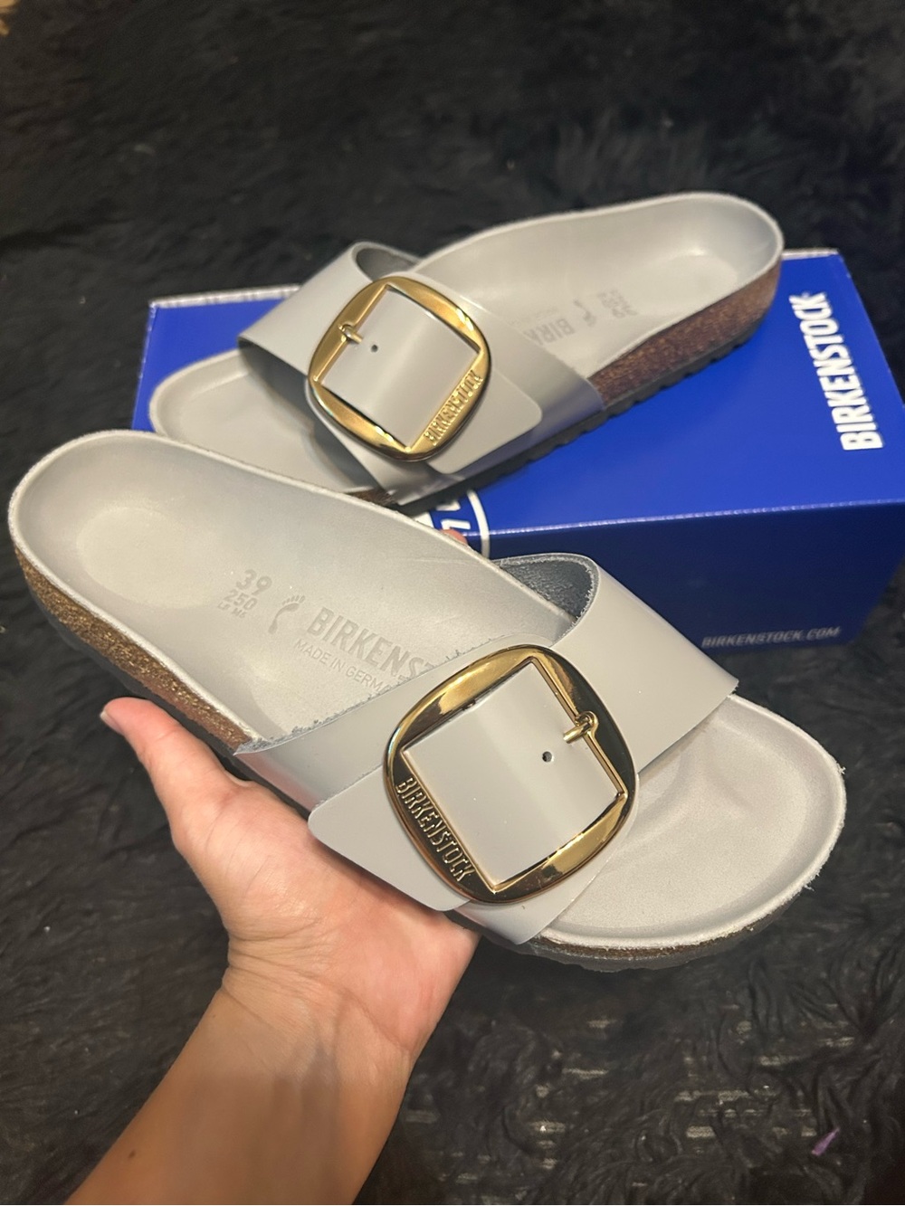 BIRKENSTOCK Madrid gray leather gold buckle sandals slippers shoes eur 39 new